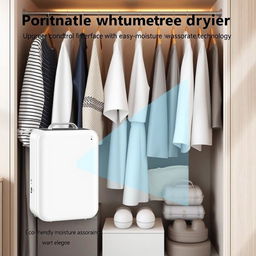A portable moisture-absorbing clothes dryer, designed compactly for easy use in a wardrobe