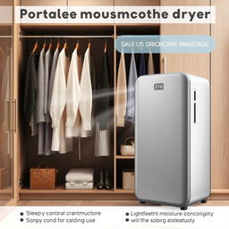 A portable moisture-absorbing clothes dryer, designed compactly for easy use in a wardrobe