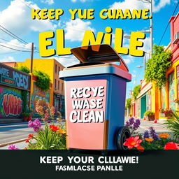 A highly creative and visually appealing poster design featuring a stylish trash bin