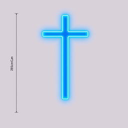 A detailed illustration of a neon blue cross on a wall