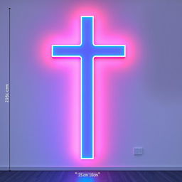 A detailed illustration of a neon blue cross on a wall