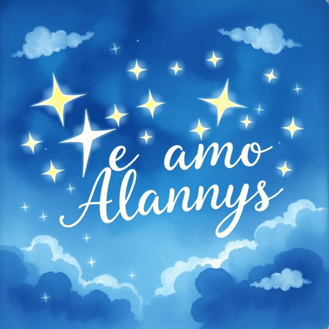 A beautiful watercolor painting depicting stars arranged to form a constellation spelling out the words 'Te amo Alannys'