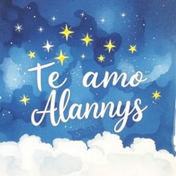 A beautiful watercolor painting depicting stars arranged to form a constellation spelling out the words 'Te amo Alannys'