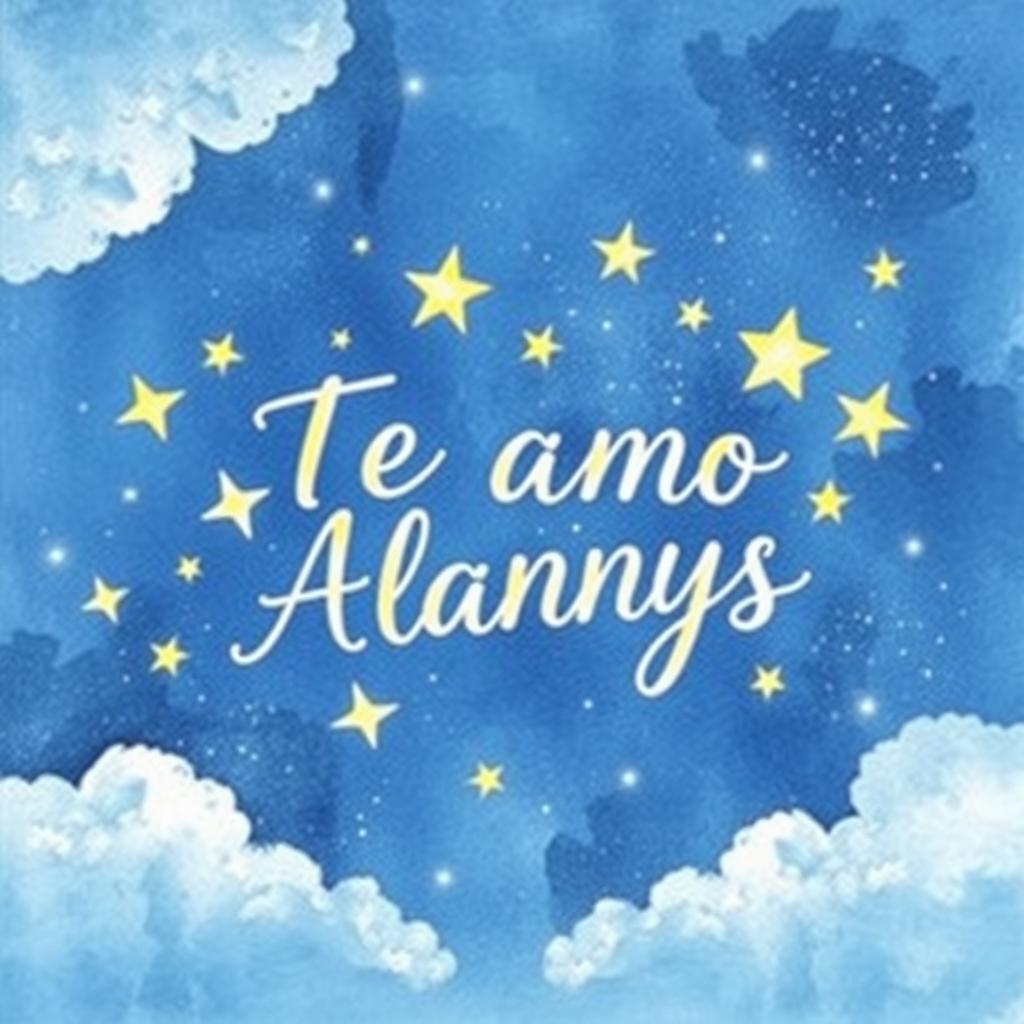 A beautiful watercolor painting depicting stars arranged to form a constellation spelling out the words 'Te amo Alannys'