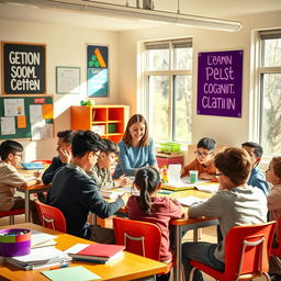 A vibrant and engaging classroom scene showcasing cognitive education in action