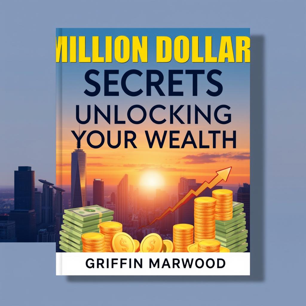 A flat book cover design featuring the title 'Million Dollar Secrets to Unlocking Your Wealth' in bold, eye-catching font and large size, placed prominently at the top