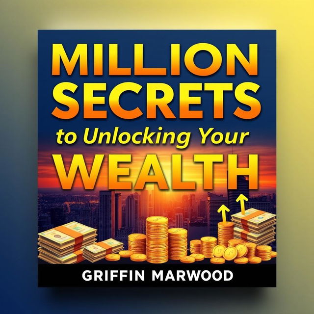 A flat book cover design featuring the title 'Million Dollar Secrets to Unlocking Your Wealth' in bold, eye-catching font and large size, placed prominently at the top