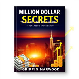 A book cover design for 'Million Dollar Secrets to Unlocking Your Wealth' featuring a bold, eye-catching font for the title in a large size, prominently placed at the top