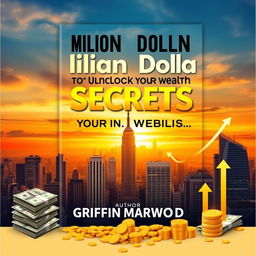 A book cover design for 'Million Dollar Secrets to Unlocking Your Wealth' featuring a bold, eye-catching font for the title in a large size, prominently placed at the top