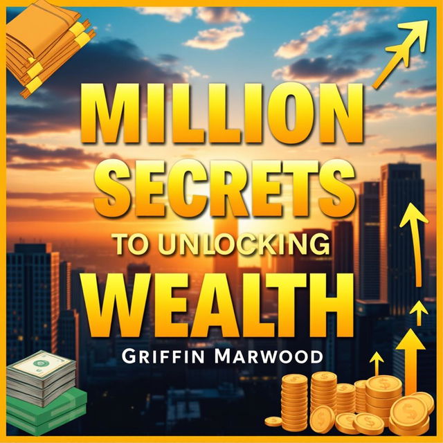 A flat book cover design featuring the title 'Million Dollar Secrets to Unlocking Your Wealth' in a bold, eye-catching font, large size prominently displayed at the center