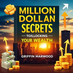 A flat book cover design featuring the title 'Million Dollar Secrets to Unlocking Your Wealth' in a bold, eye-catching font, large size prominently displayed at the center