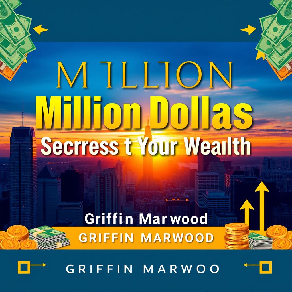 A flat book cover design featuring the title 'Million Dollar Secrets to Unlocking Your Wealth' in a bold, eye-catching font, large size prominently displayed at the center