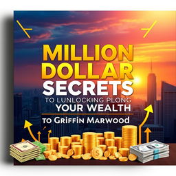 A flat book cover design featuring the title 'Million Dollar Secrets to Unlocking Your Wealth' in a bold, eye-catching font, large size prominently displayed at the center