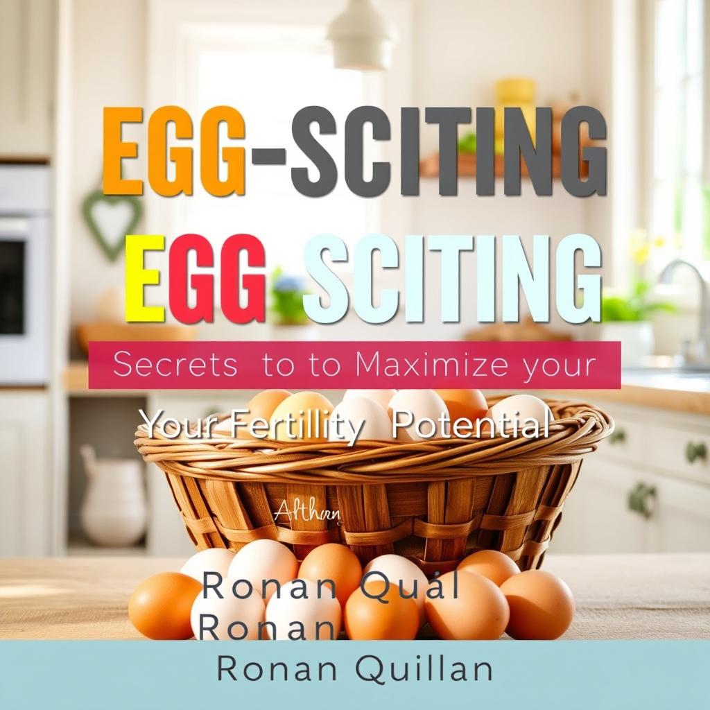A vibrant and sunny kitchen filled with natural light, featuring a rustic wooden basket overflowing with fresh eggs