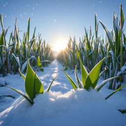 A vibrant and serene winter landscape featuring sugar cane fields