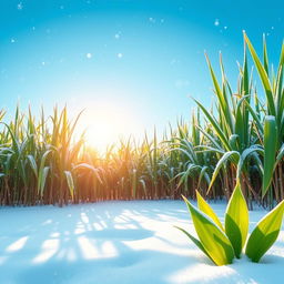 A vibrant and serene winter landscape featuring sugar cane fields