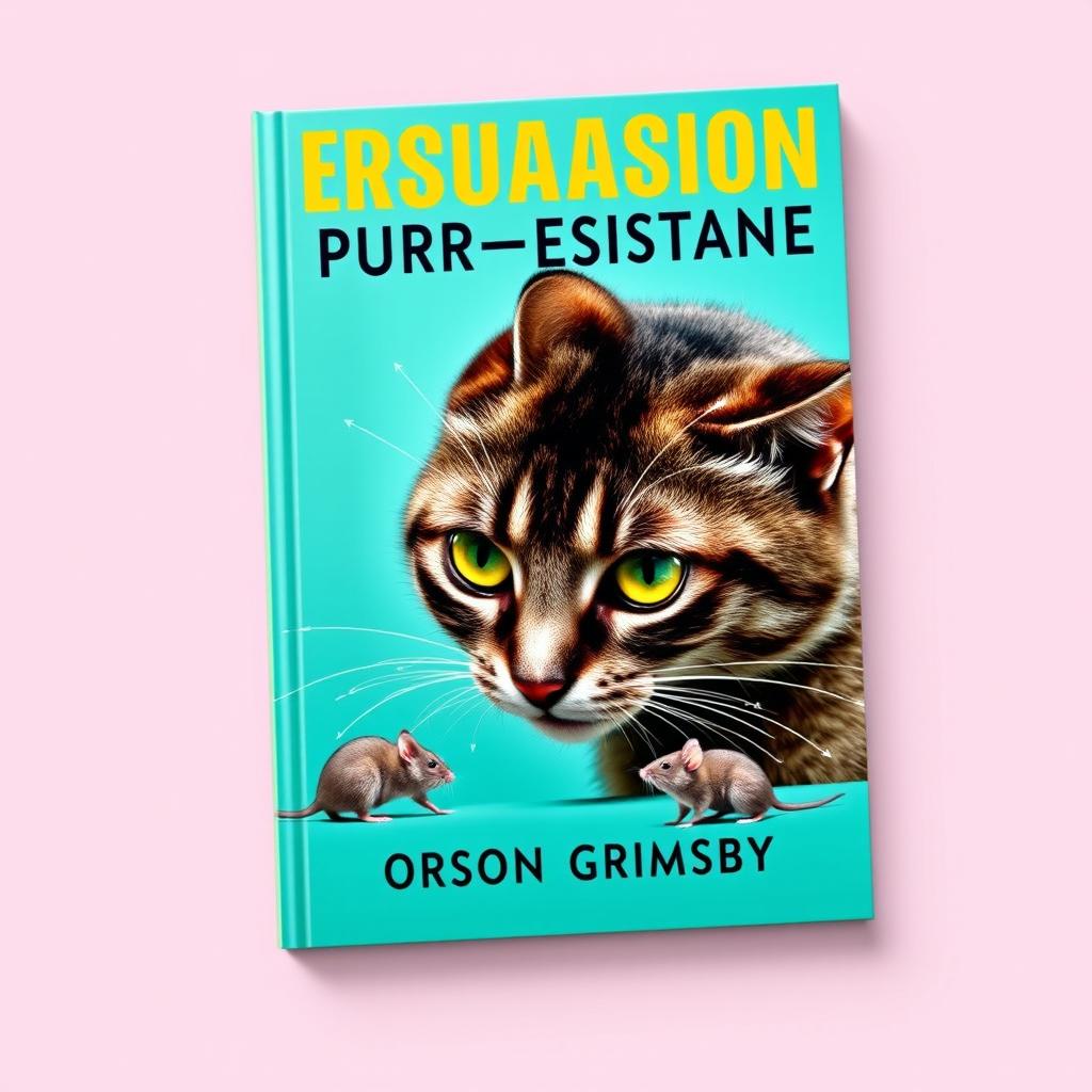 A flat book cover design titled 'Persuasion Purr-sistence' in large, bold font, positioned prominently at the top