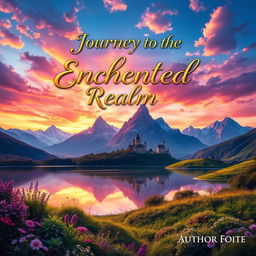 A visually stunning book cover design featuring a vibrant fantasy landscape