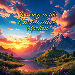 A visually stunning book cover design featuring a vibrant fantasy landscape