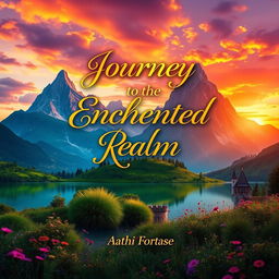 A visually stunning book cover design featuring a vibrant fantasy landscape