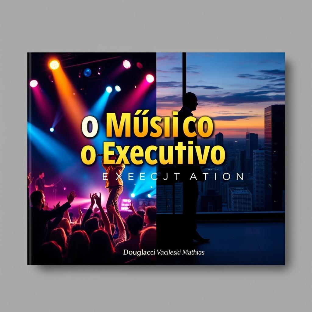 A striking book cover design for 'O Músico e o Executivo' by Douglaci Vacileski Mathias