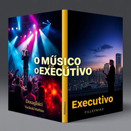 A striking book cover design for 'O Músico e o Executivo' by Douglaci Vacileski Mathias