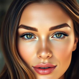 A close-up portrait of a stunningly beautiful woman with perfectly shaped eyebrows, showcasing the art of microblading