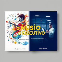 An eye-catching book cover design for 'O Músico e o Executivo' with the subtitle 'Uma jornada entre criatividade e propósito'