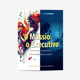 An eye-catching book cover design for 'O Músico e o Executivo' with the subtitle 'Uma jornada entre criatividade e propósito'