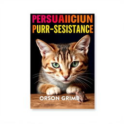 A book cover design featuring a large, bold title 'Persuasion Purr-sistence' in vibrant and contrasting colors, positioned prominently at the top