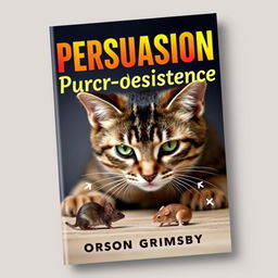 A book cover design featuring a large, bold title 'Persuasion Purr-sistence' in vibrant and contrasting colors, positioned prominently at the top