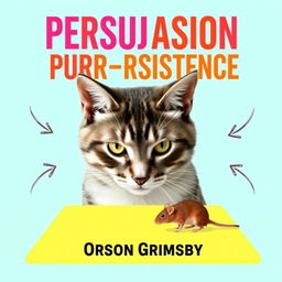 A book cover design featuring a large, bold title 'Persuasion Purr-sistence' in vibrant and contrasting colors, positioned prominently at the top