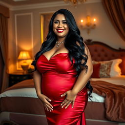 A stunning SSBBW (Super Size Big Beautiful Woman) posing confidently in a luxurious bedroom setting