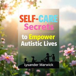 A serene book cover design titled 'SELF-CARE Secrets to Empower Autistic Lives' by Lysander Marwick
