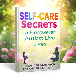 A serene book cover design titled 'SELF-CARE Secrets to Empower Autistic Lives' by Lysander Marwick