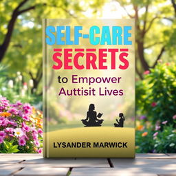 A flat cover design for a book titled 'SELF-CARE Secrets to Empower Autistic Lives' by author Lysander Marwick, set in a realistic, serene environment