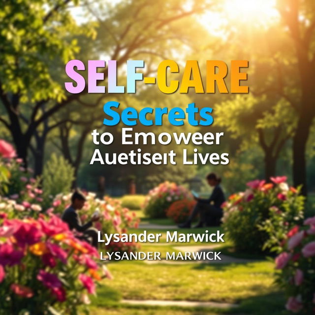 A flat cover design for a book titled 'SELF-CARE Secrets to Empower Autistic Lives' by author Lysander Marwick, set in a realistic, serene environment