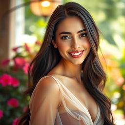 A stunning portrait of a beautiful woman, exuding confidence and charm