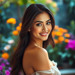 A stunning portrait of a beautiful woman, exuding confidence and charm