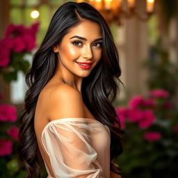 A stunning portrait of a beautiful woman, exuding confidence and charm