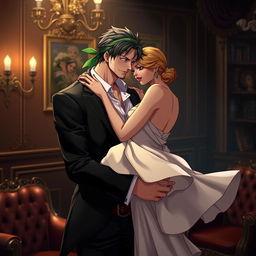 An aesthetic scene featuring Zoro from One Piece depicted as a mafia boss, exuding a sense of power and mystery