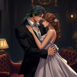 An aesthetic scene featuring Zoro from One Piece depicted as a mafia boss, exuding a sense of power and mystery