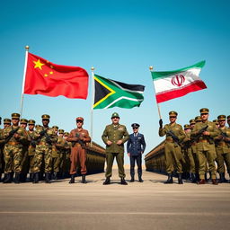 A powerful scene depicting three major armies positioned 10 meters apart, standing in formation side by side