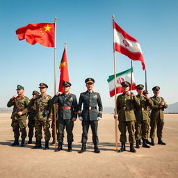 A powerful scene depicting three major armies positioned 10 meters apart, standing in formation side by side