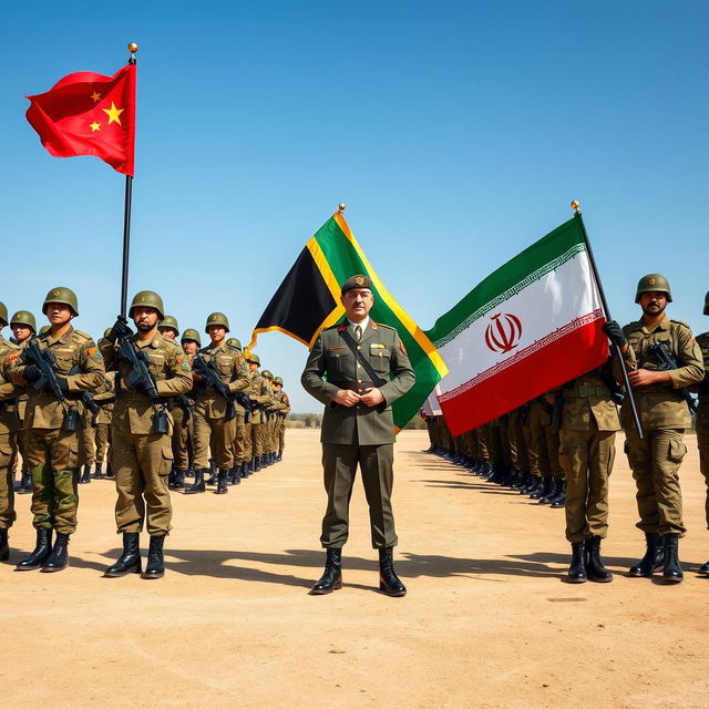 A powerful scene depicting three major armies positioned 10 meters apart, standing in formation side by side