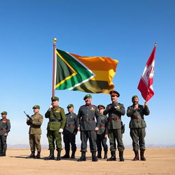 A powerful scene depicting three major armies positioned 10 meters apart, standing in formation side by side