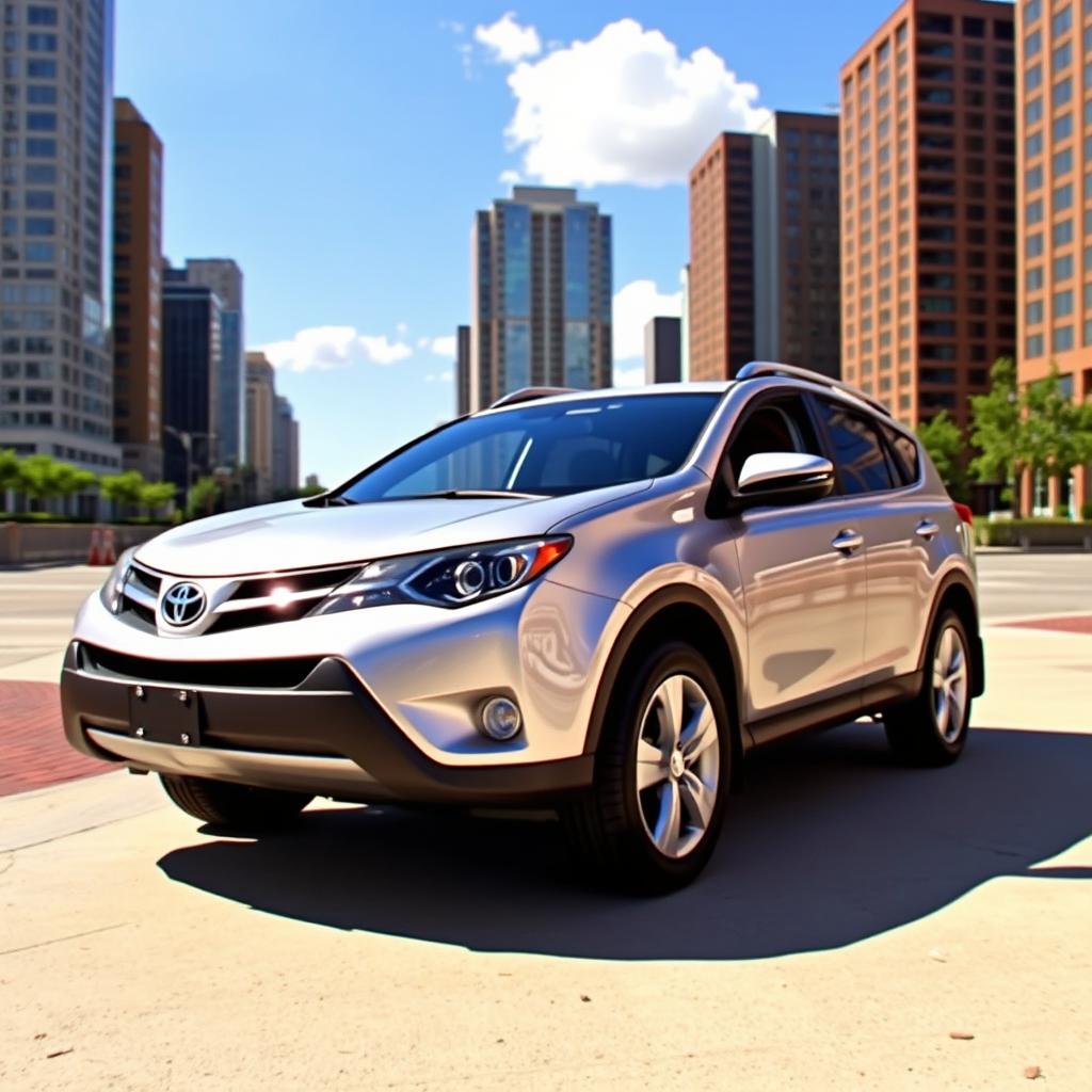 A 2012 Toyota RAV4 parked in an urban setting, showcasing its sleek design and modern features