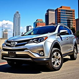 A 2012 Toyota RAV4 parked in an urban setting, showcasing its sleek design and modern features