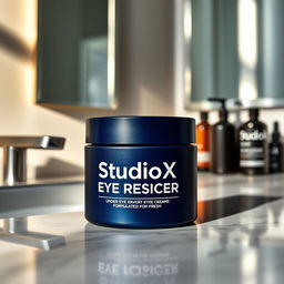 A stylish and modern product design for StudioX Eye Rescuer, an under-eye cream specifically formulated for men