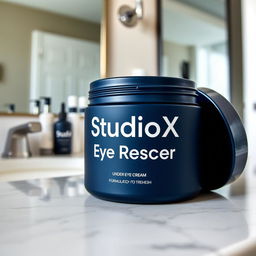 A stylish and modern product design for StudioX Eye Rescuer, an under-eye cream specifically formulated for men
